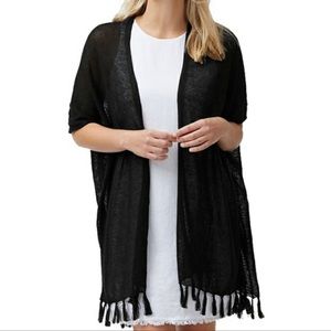 NEW! TOMMY BAHAMA BLACK LEA LINEN FRINGE CARDIGAN S/M